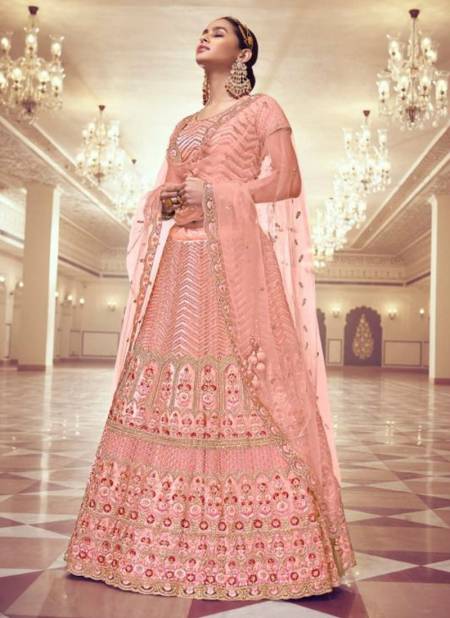 Peach Colour NAKKASHI SAADGI Heavy Designer Bridal Wedding Wear Latest Lehenga Choli Collection 5198